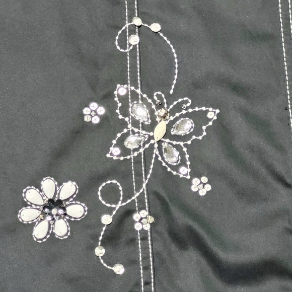 Alfred Dunner Black Boxy Jacket Beaded Butterfly & Flower Design (18) - Picture 5 of 11